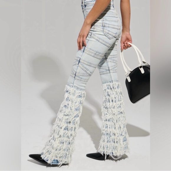 AKIRA Light Blue Fringed Flare Jeans - Picture 3 of 6